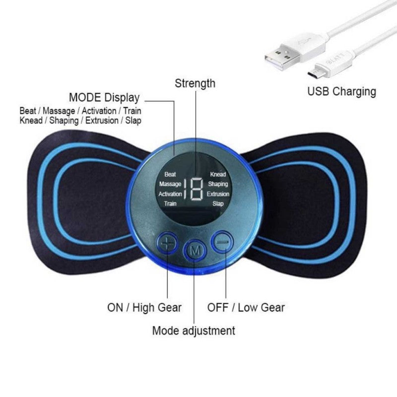 Rechargeable EMS Butterfly Massager | Mini Neck Massager | Electric Body Massager | Portable Foot Massage Mat For Pain Relief